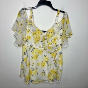 Torrid white & yellow floral off the shoulder blouse women’s size 00 dressy